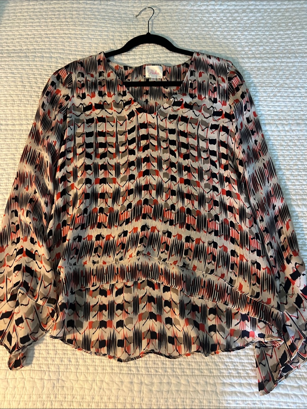 Parker Black, Cream, Orange and Tan Silk Blouse